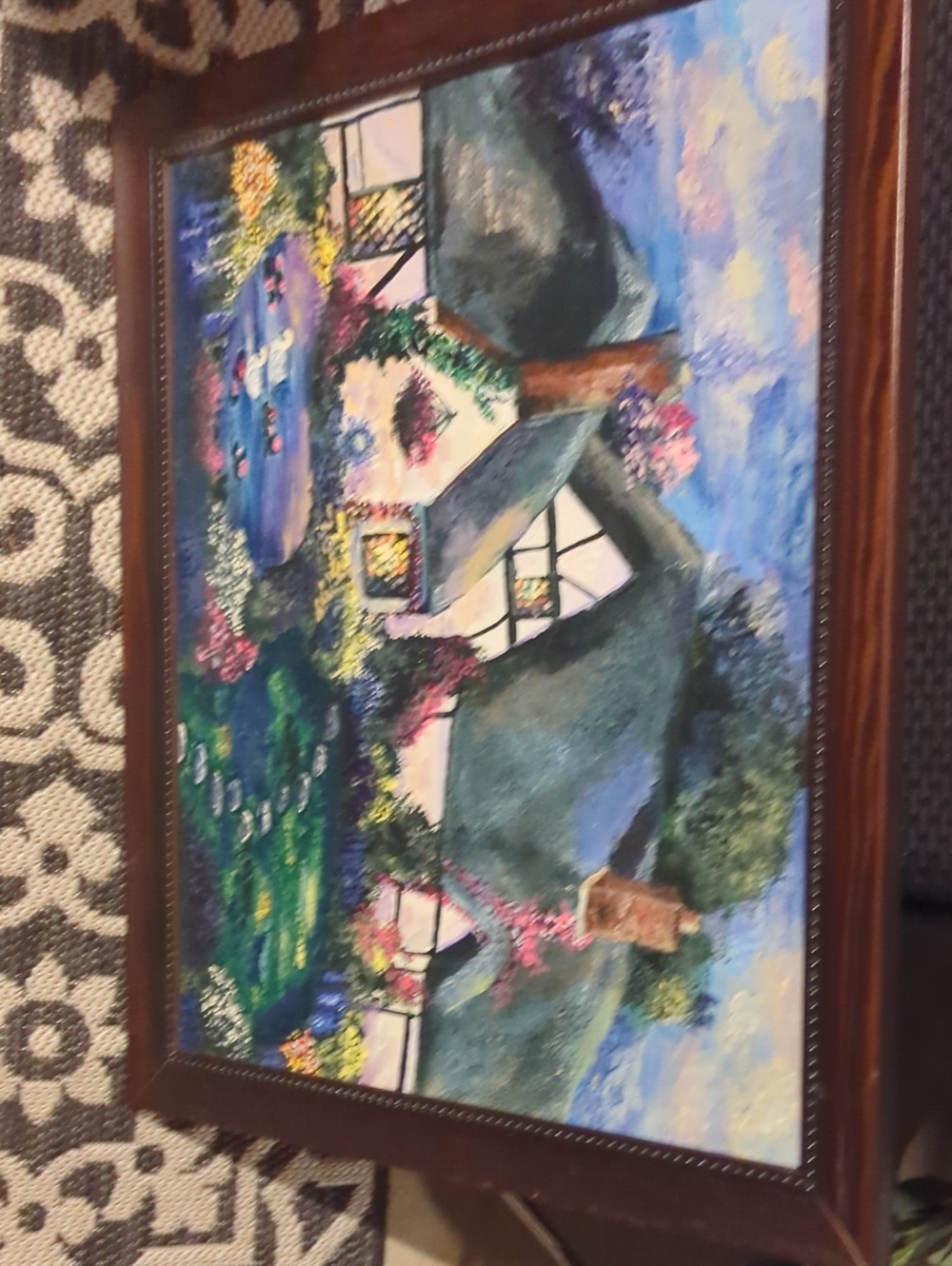 Framed Cottage Landscape Wall Art - Multi-Color